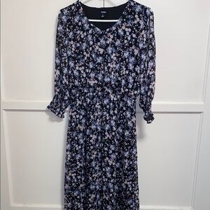 Tacera Small Black and Purple Midi Dress with Ruffled Smocked Tiered Style